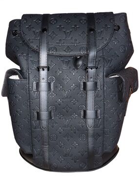 Designer Embossed Monogram Cowhide Leather Backpack - Black